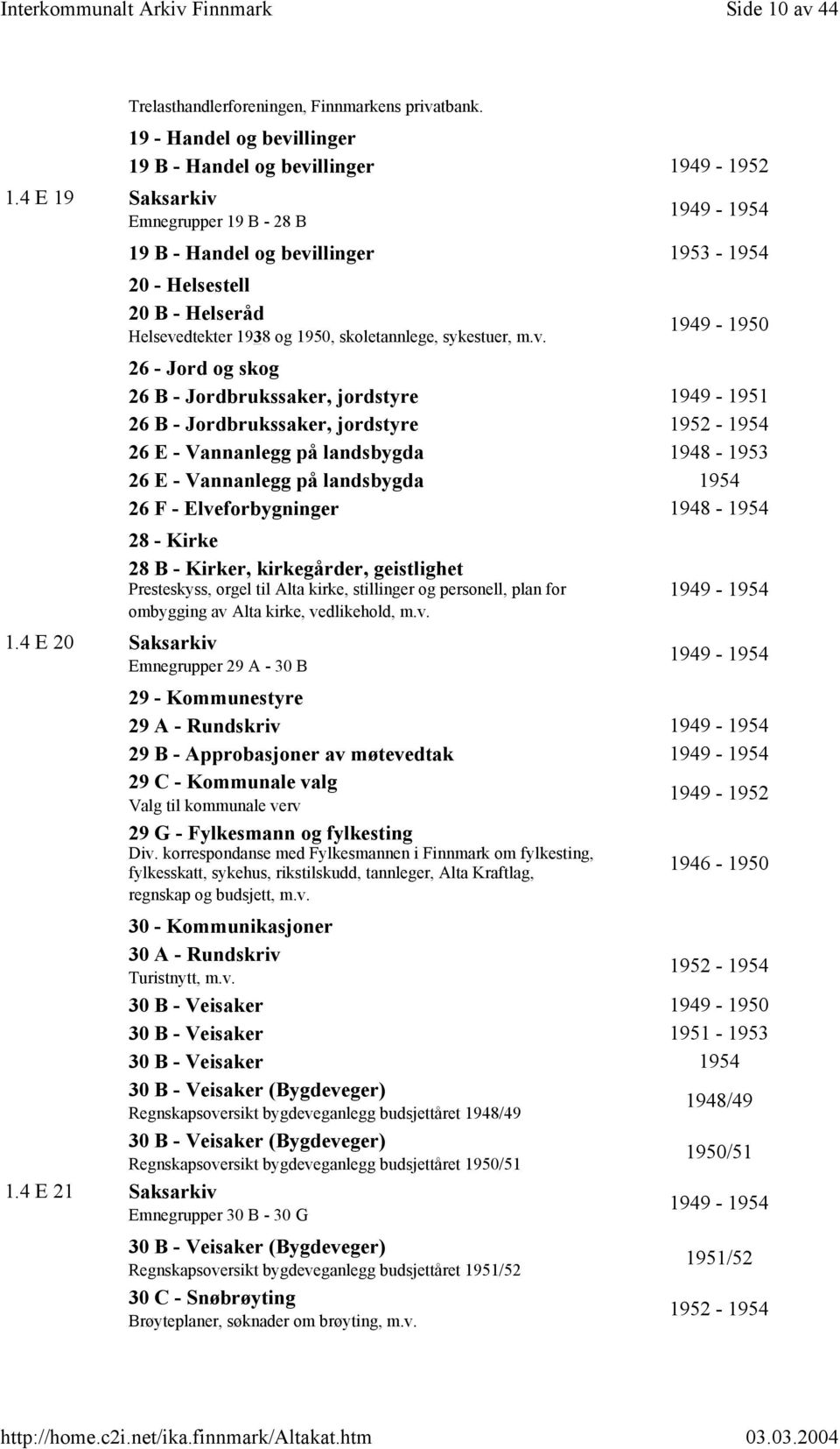 Emnegrupper 19 B - 28 B 1949-1954 19 B - Handel og bevi