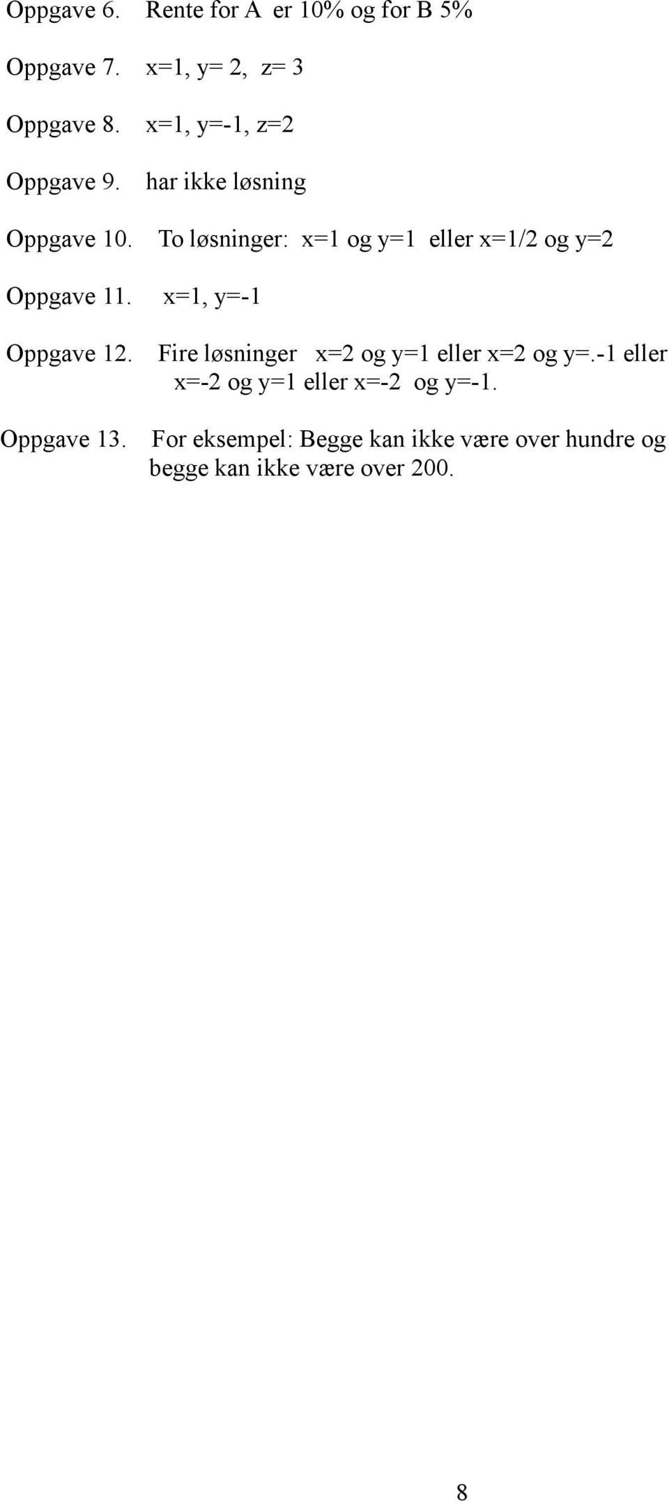 To løsninger: x=1 og y=1 eller x=1/2 og y=2 Oppgave 11. x=1, y=-1 Oppgave 12.