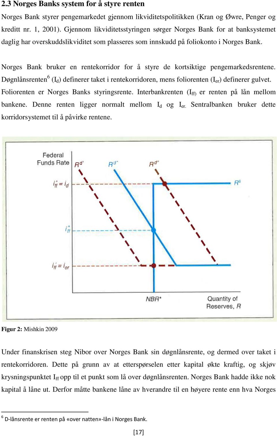 Norges Bank bruker en rentekorridor for å styre de kortsiktige pengemarkedsrentene. Døgnlånsrenten 6 (I d ) definerer taket i rentekorridoren, mens foliorenten (I er ) definerer gulvet.