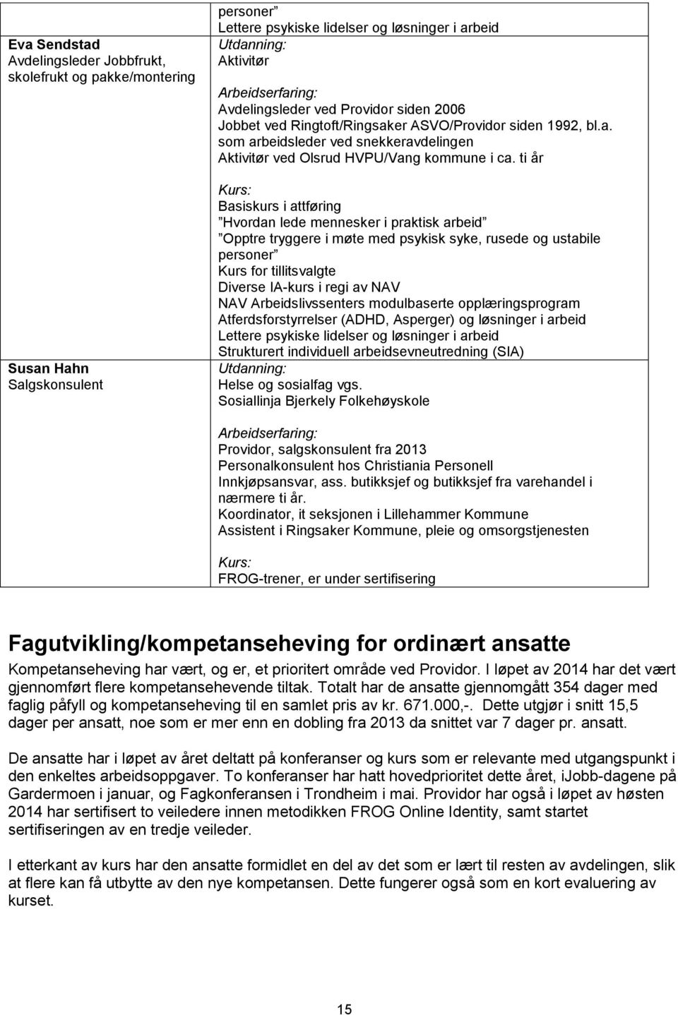 ti år Kurs: Basiskurs i attføring Hvordan lede mennesker i praktisk arbeid Opptre tryggere i møte med psykisk syke, rusede og ustabile personer Kurs for tillitsvalgte Diverse IA-kurs i regi av NAV