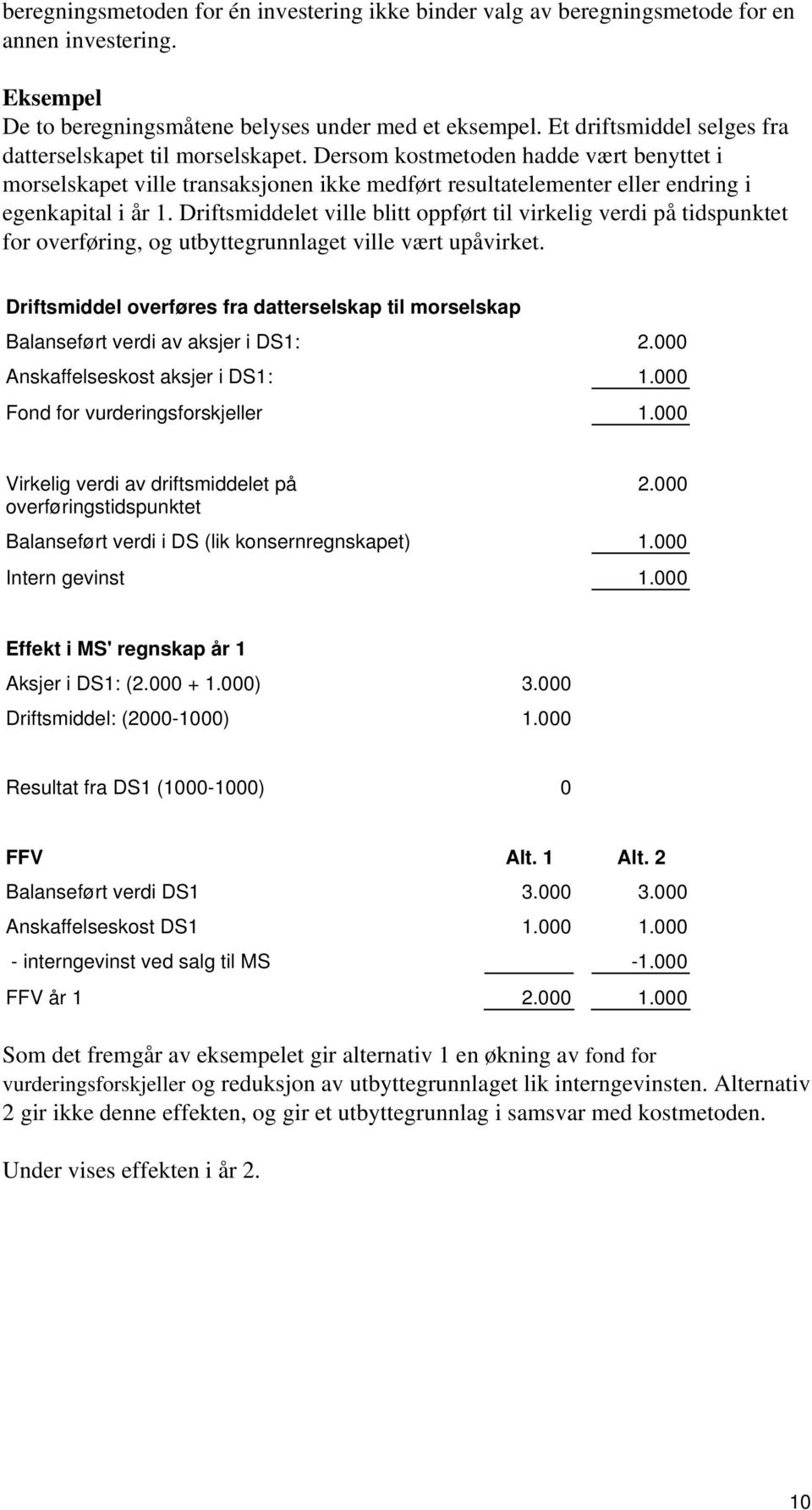 Dersom kostmetoden hadde vært benyttet i morselskapet ville transaksjonen ikke medført resultatelementer eller endring i egenkapital i år 1.