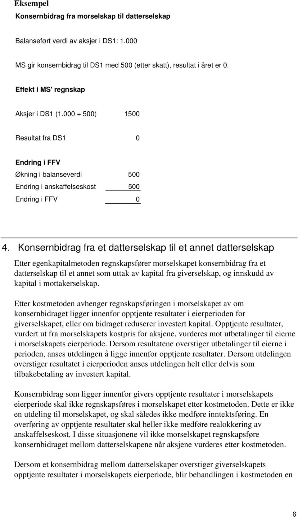 Konsernbidrag fra et datterselskap til et annet datterselskap Etter egenkapitalmetoden regnskapsfører morselskapet konsernbidrag fra et datterselskap til et annet som uttak av kapital fra