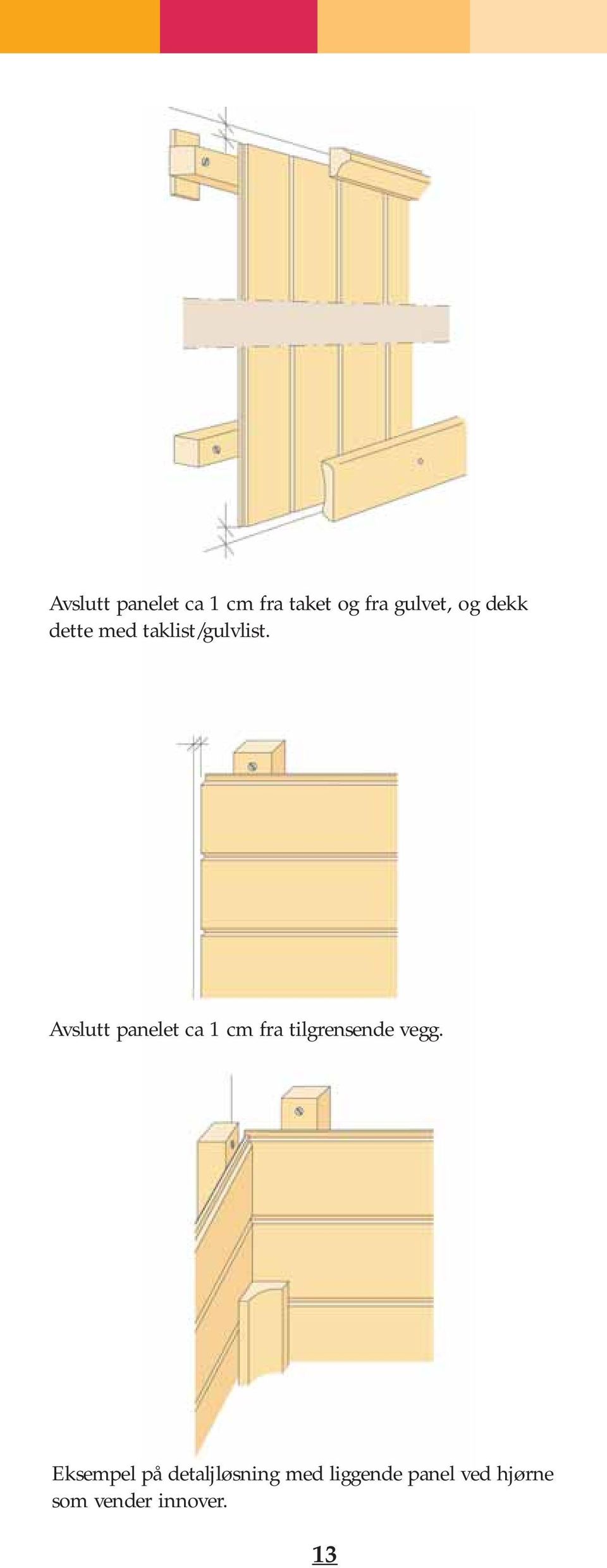 Avslutt panelet ca 1 cm fra tilgrensende vegg.