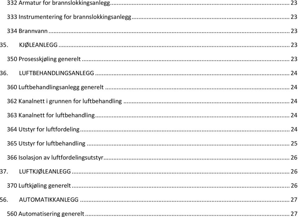 .. 24 362 Kanalnett i grunnen for luftbehandling... 24 363 Kanalnett for luftbehandling... 24 364 Utstyr for luftfordeling.