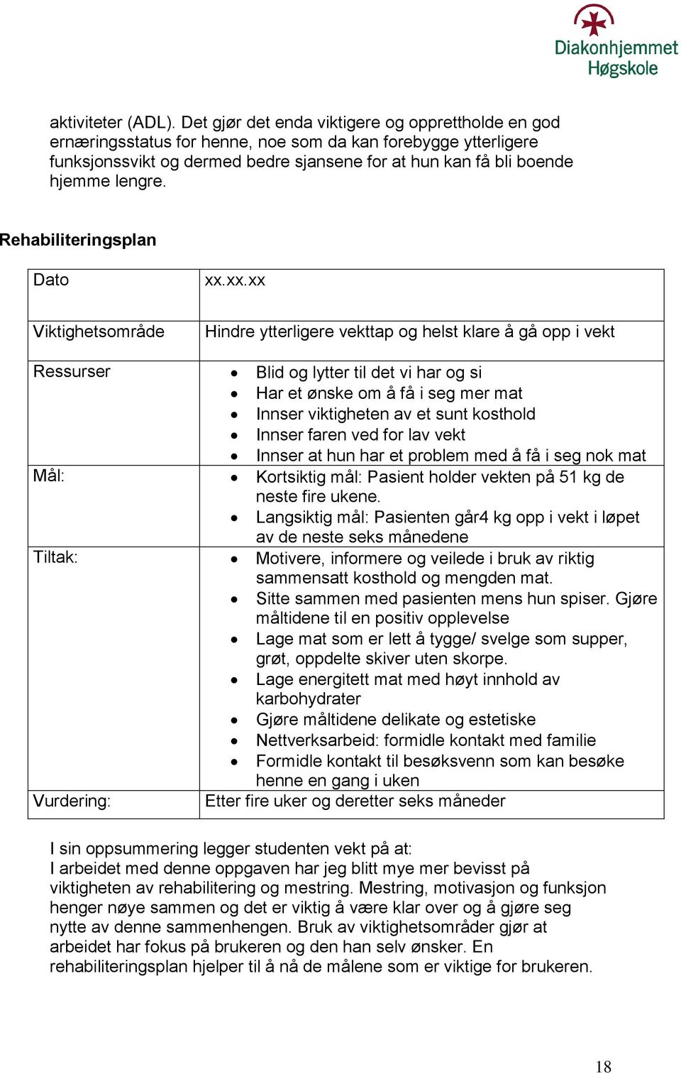 Rehabiliteringsplan Dato xx.