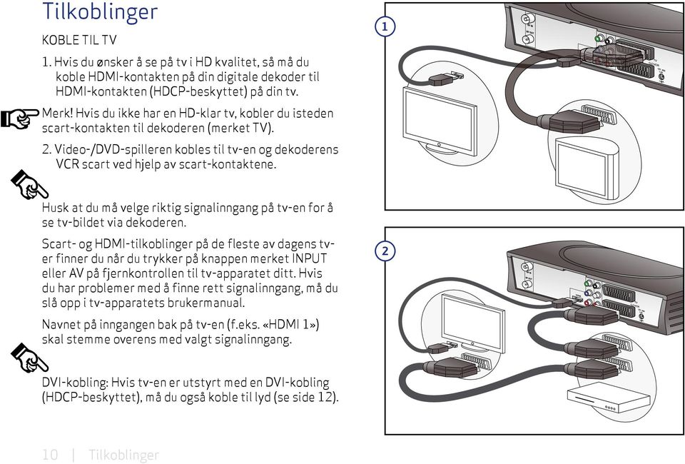 1 Husk at du må velge riktig signalinngang på tv-en for å se tv-bildet via dekoderen.