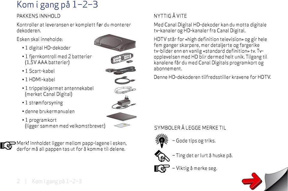 brukermanualen 1 programkort (ligger sammen med velkomst brevet) Merk! Innholdet ligger mellom papp-lagene i esken, derfor må all pappen tas ut for å komme til delene.