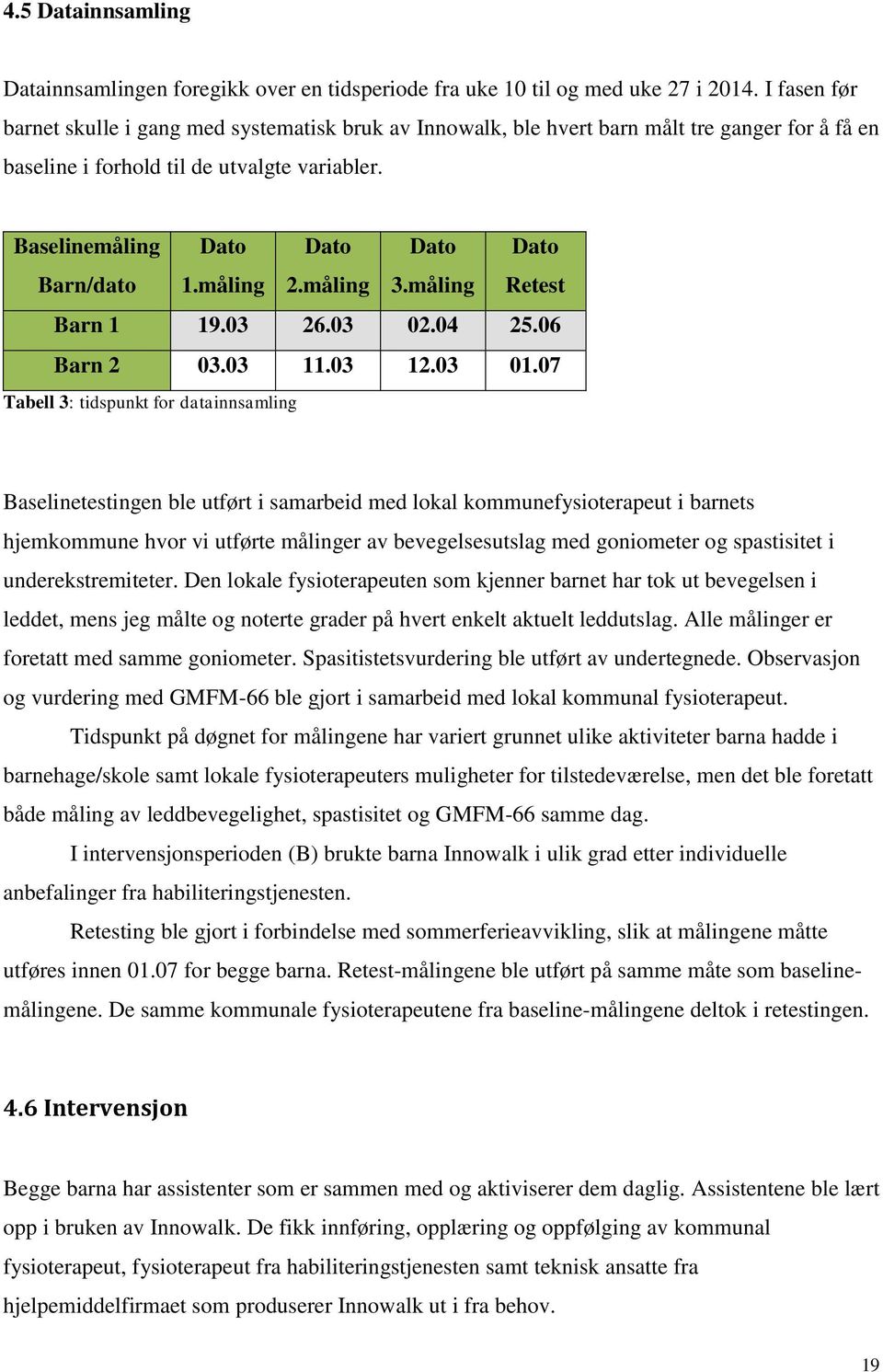 måling Dato 2.måling Dato 3.måling Dato Retest Barn 1 19.03 26.03 02.04 25.06 Barn 2 03.03 11.03 12.03 01.