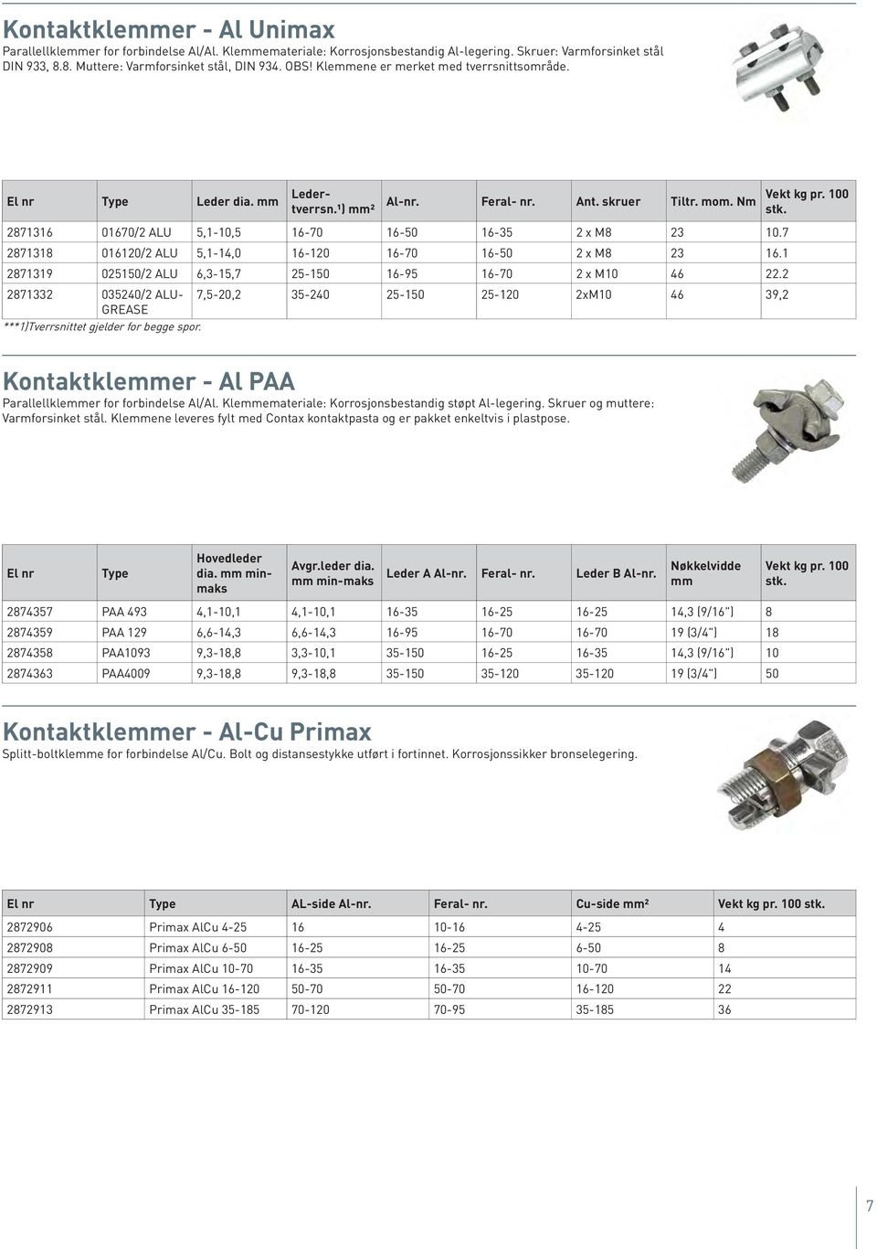 7 2871318 016120/2 ALU 5,1-14,0 16-120 16-70 16-50 2 x M8 23 16.1 2871319 025150/2 ALU 6,3-15,7 25-150 16-95 16-70 2 x M10 46 22.