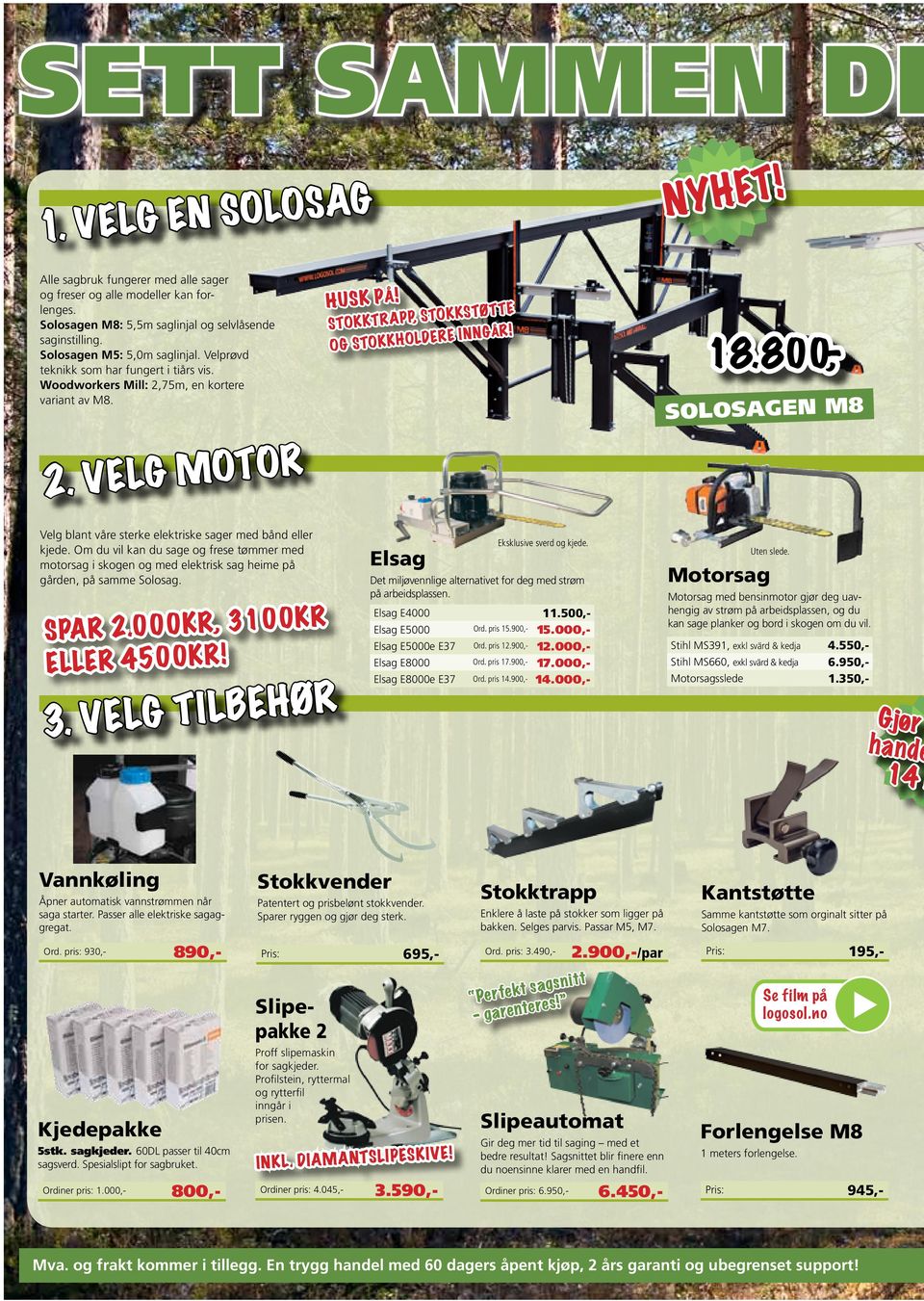 18.800,- Solosagen m8 Velg blant våre sterke elektriske sager med bånd eller kjede. Om du vil kan du sage og frese tømmer med motorsag i skogen og med elektrisk sag heime på gården, på samme Solosag.