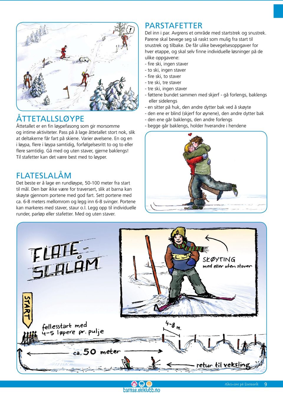 Alternative etappeoppgaver: med/uten staver dobbeldans/enkeldans med én ski og én stav som over, men med motsatt bein og arm med én ski og to staver som over, men med motsatt bein putte i bøtte -