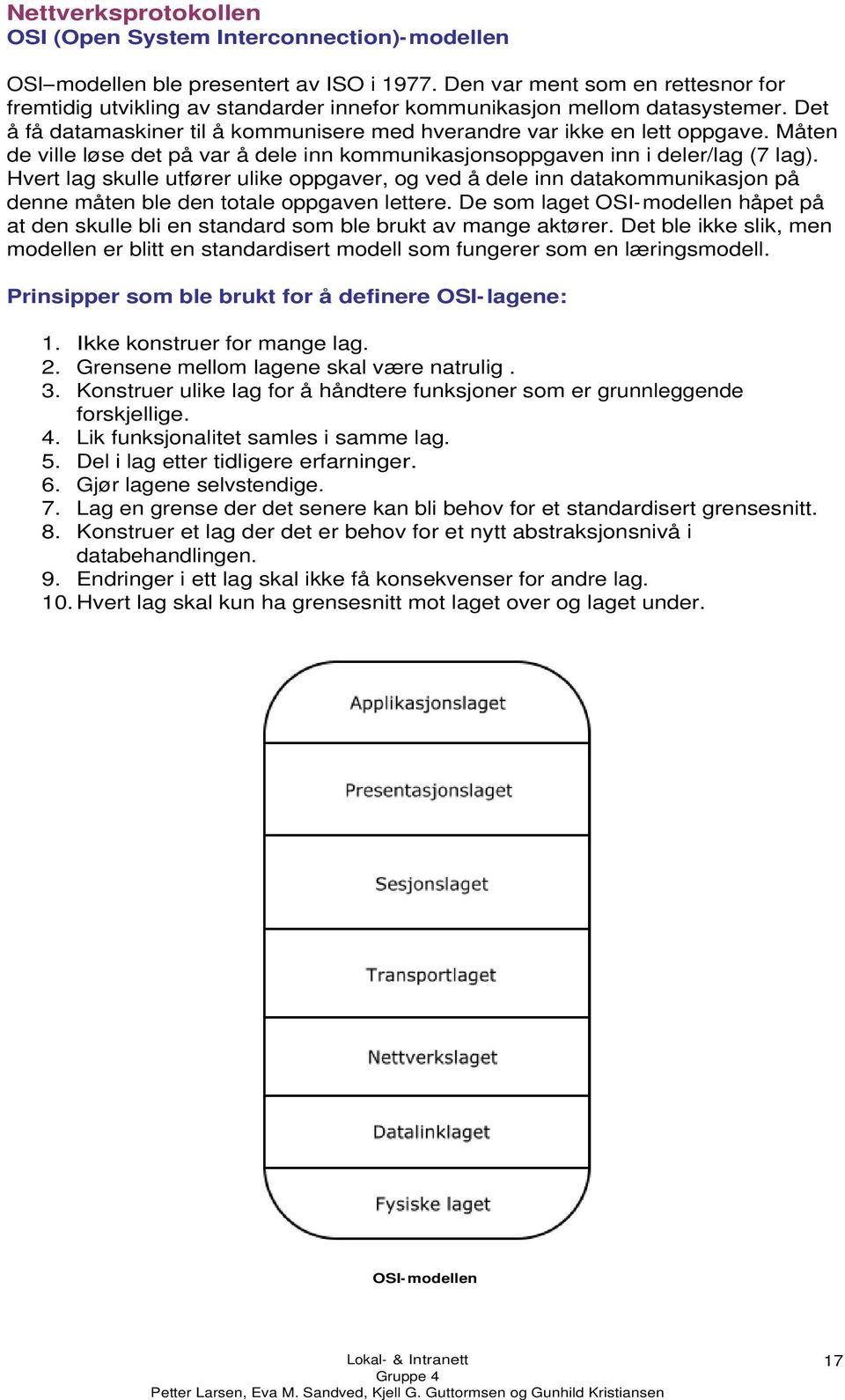 Måten de ville løse det på var å dele inn kommunikasjonsoppgaven inn i deler/lag (7 lag).