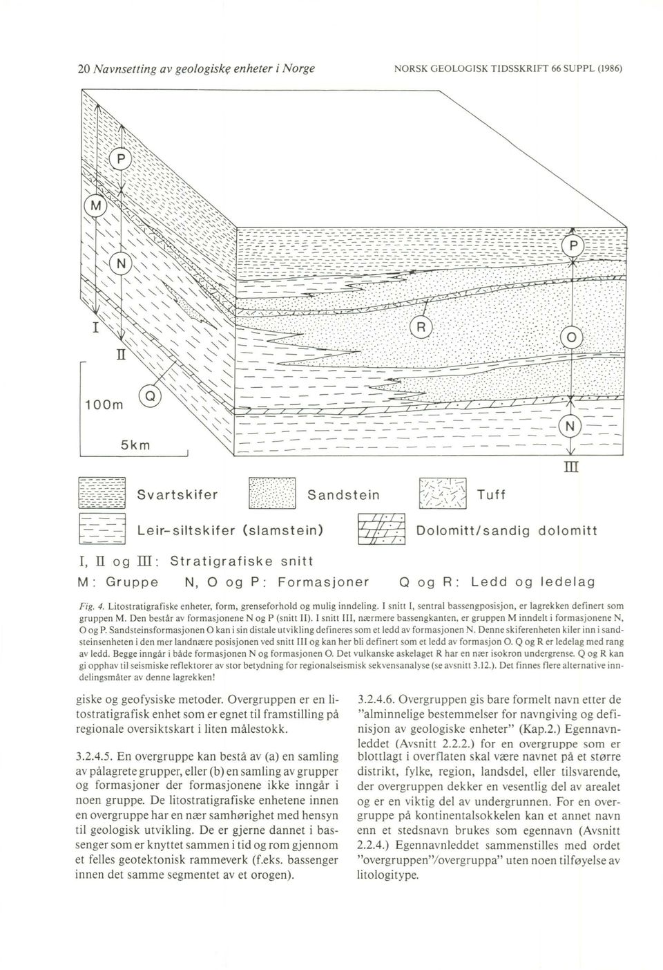 Litostratigrafi ske enheter, form, grensefo rhold og muli g innd eling. I snitt I, sent ral bassengpo sisjon, er lagrekken definert som gruppen M. Den består av form asjon en e N og P (snitt Il ).