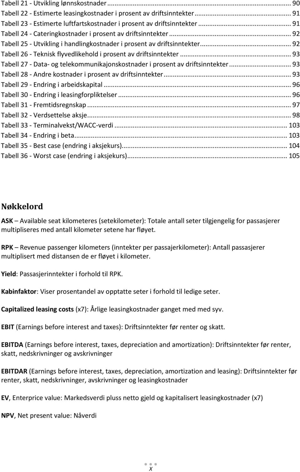 .. 92 Tabell 26 - Teknisk flyvedlikehold i prosent av driftsinntekter... 93 Tabell 27 - Data- og telekommunikajonskostnader i prosent av driftsinntekter.