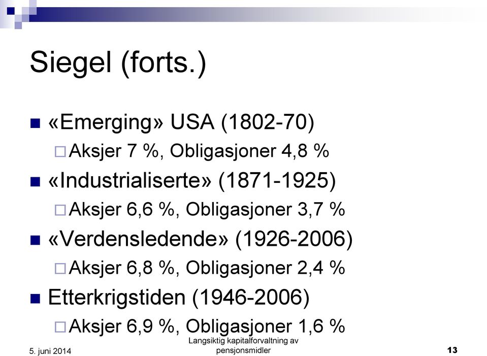 «Industrialiserte» (1871-1925) Aksjer 6,6 %, Obligasjoner 3,7 %