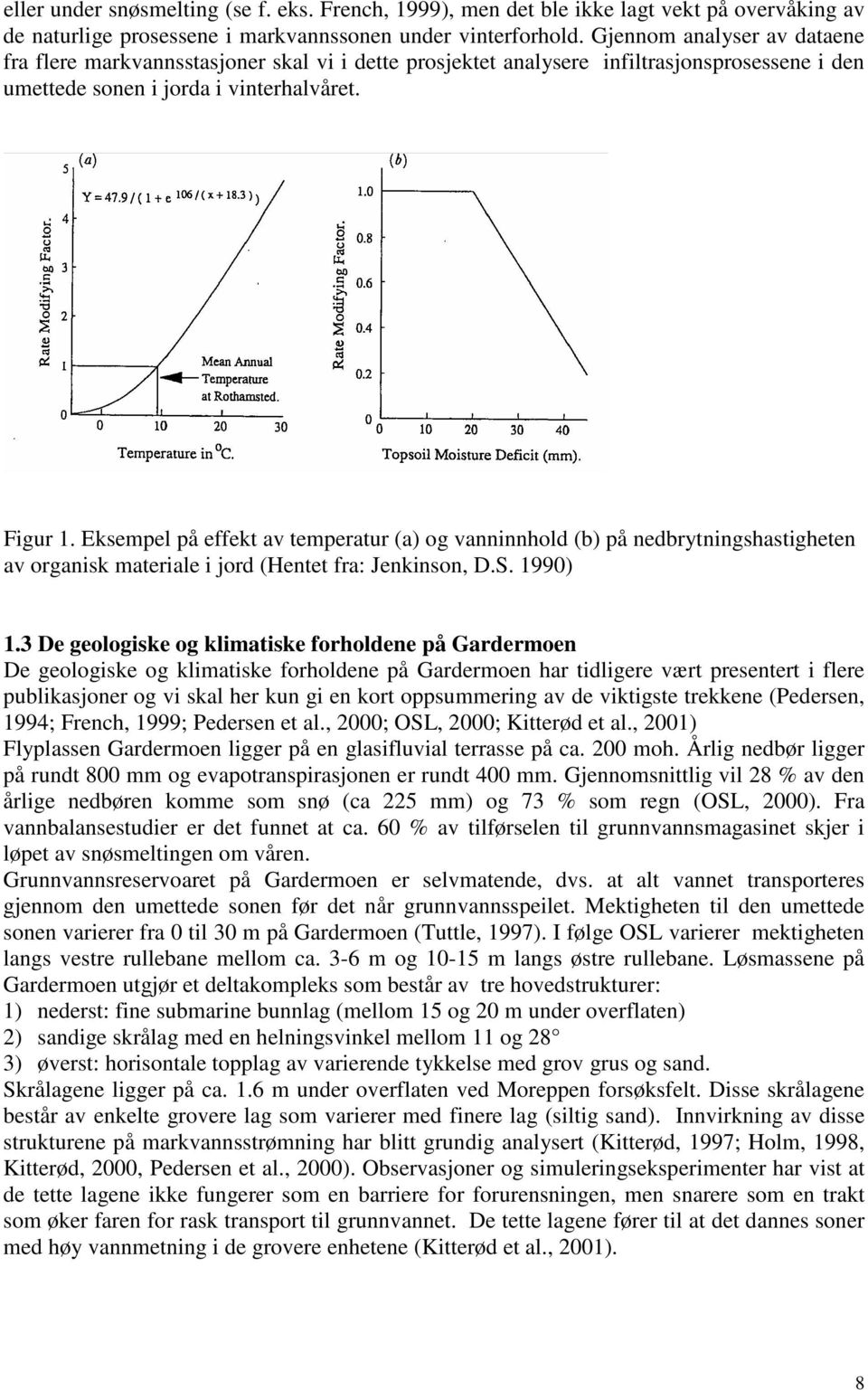 Eksempel på effekt av temperatur (a) og vanninnhold (b) på nedbrytningshastigheten av organisk materiale i jord (Hentet fra: Jenkinson, D.S. 1990) 1.