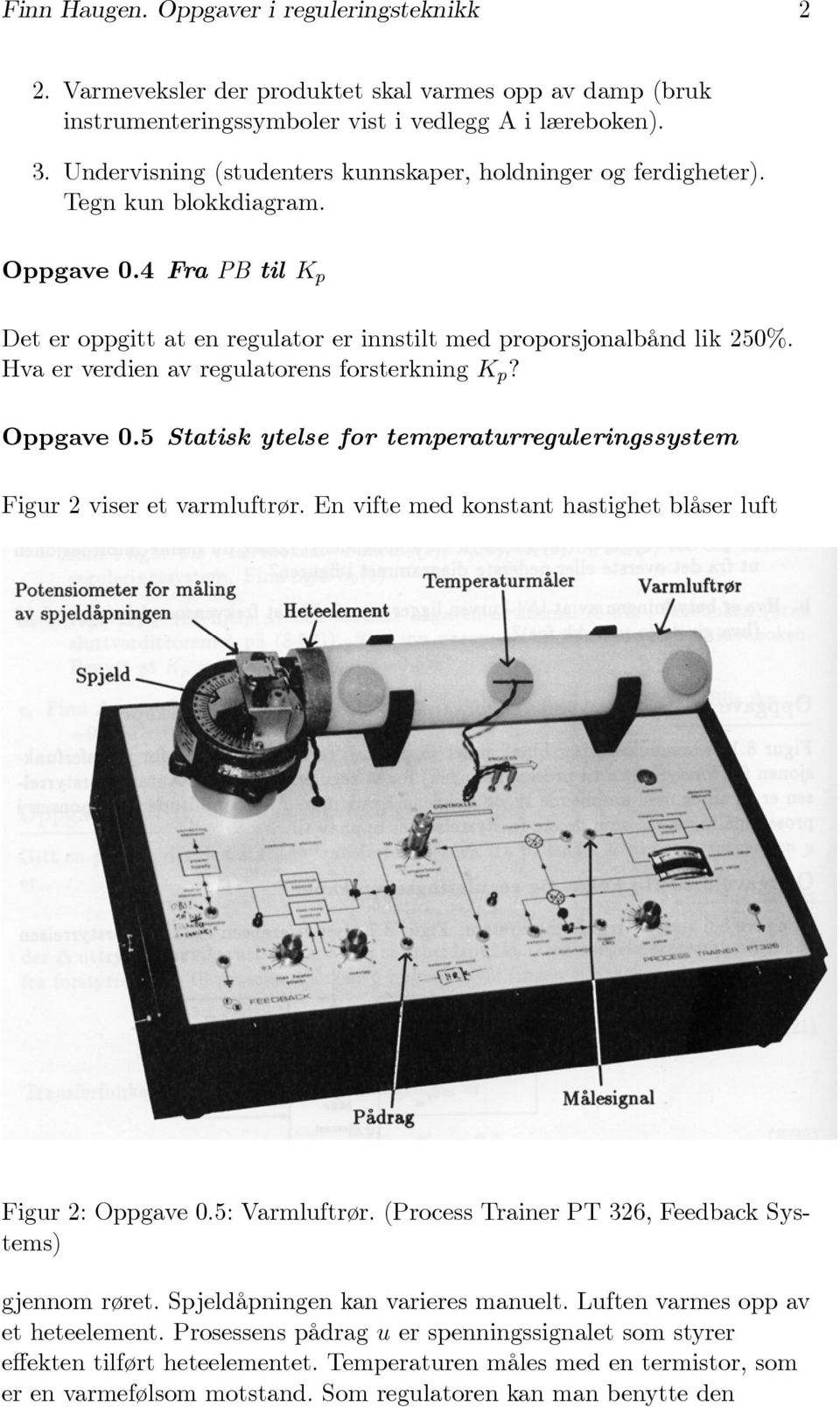 Hva er verdien av regulatorens forsterkning K p? Oppgave 0.5 Statisk ytelse for temperaturreguleringssystem Figur 2 viser et varmluftrør.