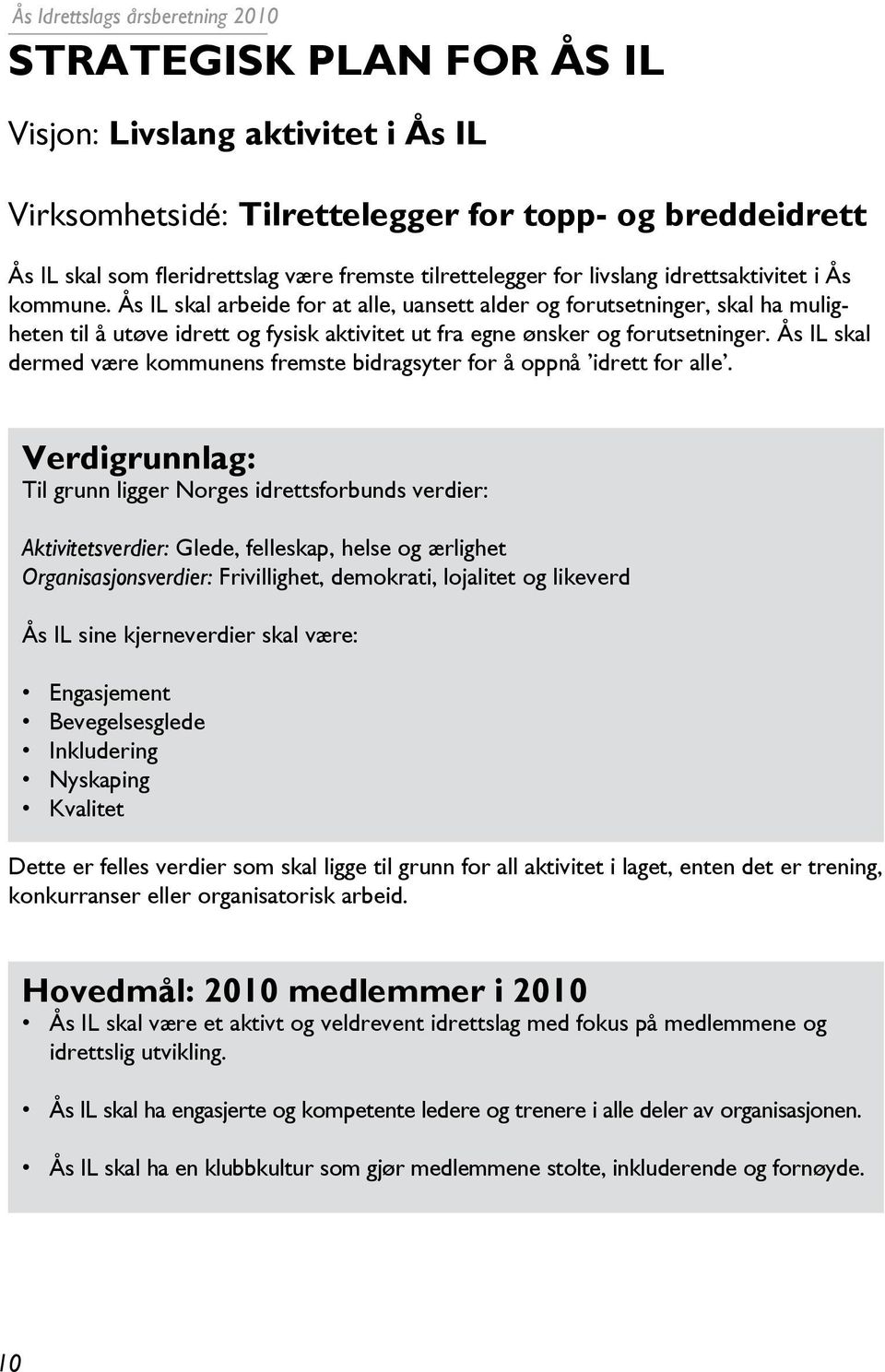 Ås IL skal dermed være kommunens fremste bidragsyter for å oppnå idrett for alle.