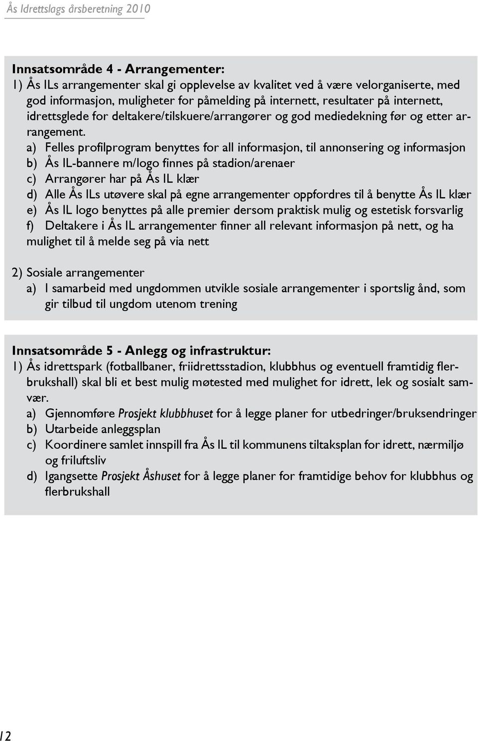 a) Felles profilprogram benyttes for all informasjon, til annonsering og informasjon b) Ås IL-bannere m/logo finnes på stadion/arenaer c) Arrangører har på Ås IL klær d) Alle Ås ILs utøvere skal på