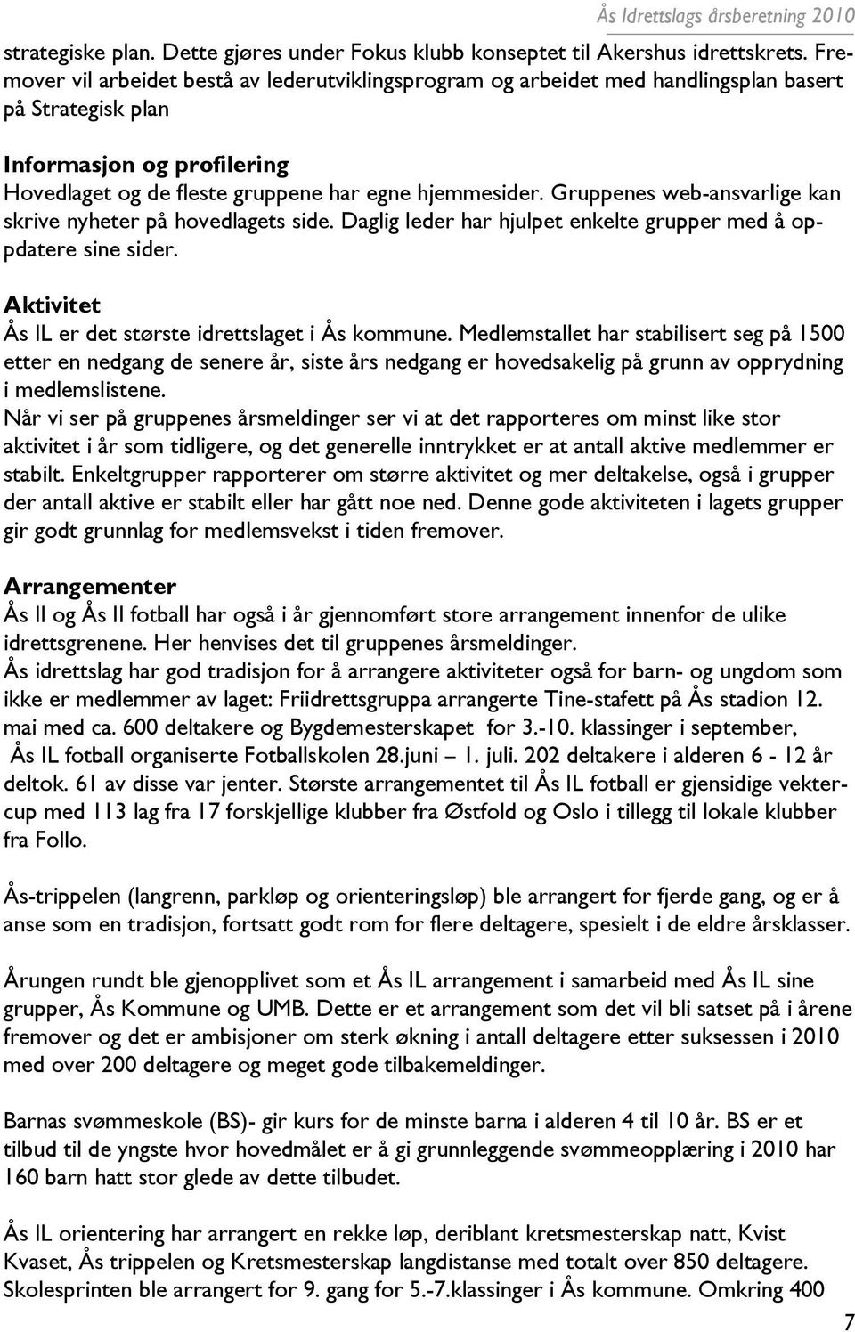 Gruppenes web-ansvarlige kan skrive nyheter på hovedlagets side. Daglig leder har hjulpet enkelte grupper med å oppdatere sine sider. Aktivitet Ås IL er det største idrettslaget i Ås kommune.