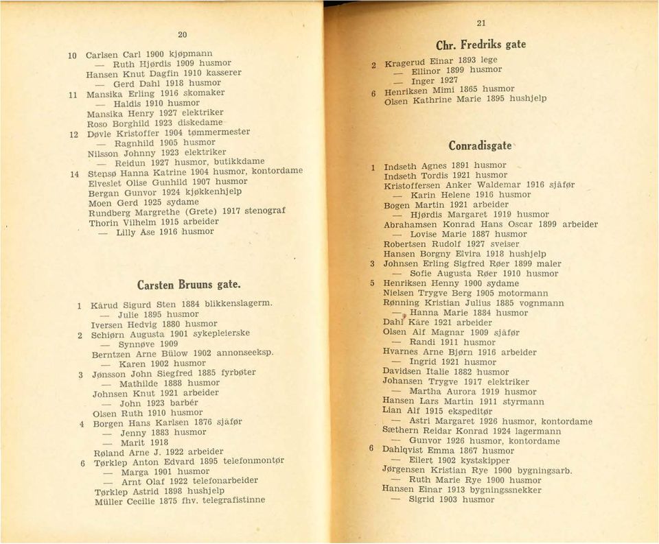 12 Døvle Kristoffer 1904 tømmermester - Ragnhild 1905 husmor Nilsson Johnny 1923 elektriker - Reidun 1927 husmor, butikkdame 14 stevsø Hanna Katrine 1904 husmor, kontordame Elveslet Olise Gunhild