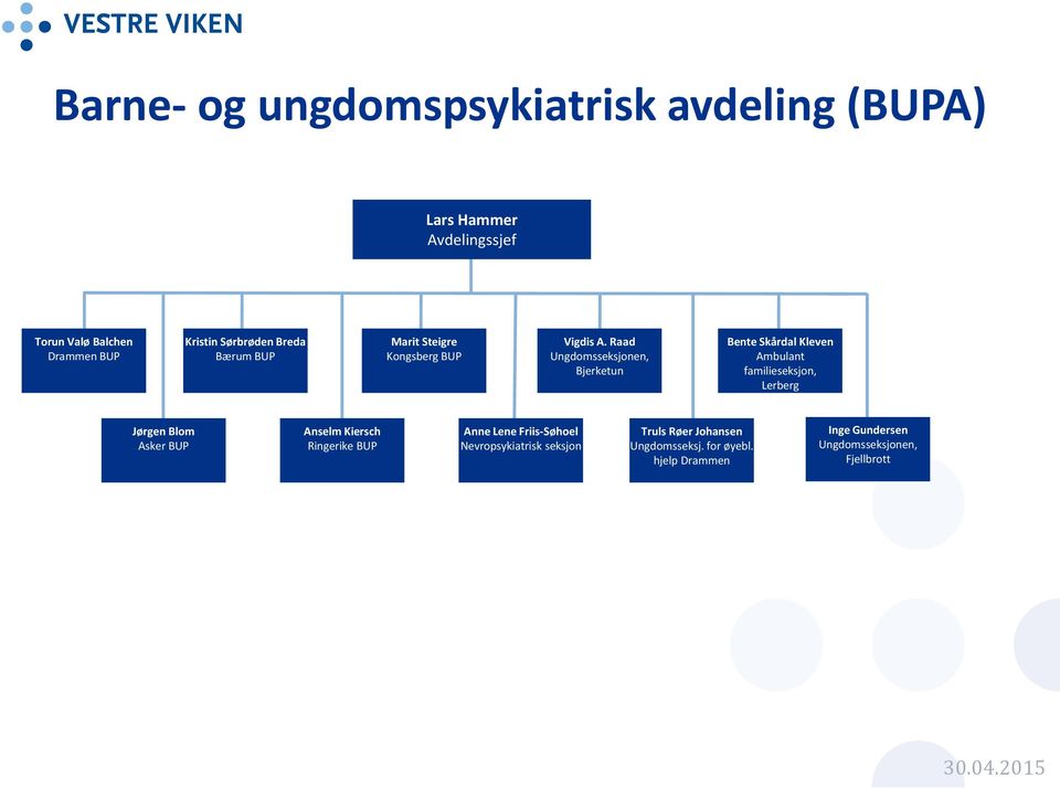 Raad Ungdomsseksjonen, Bjerketun Bente Skårdal Kleven Ambulant familieseksjon, Lerberg Jørgen Blom Asker BUP