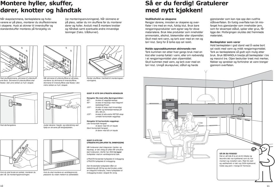 Avslutt med å montere knotter og håndtak samt eventuelle andre innvendige løsninger (f.eks. trådkurver).