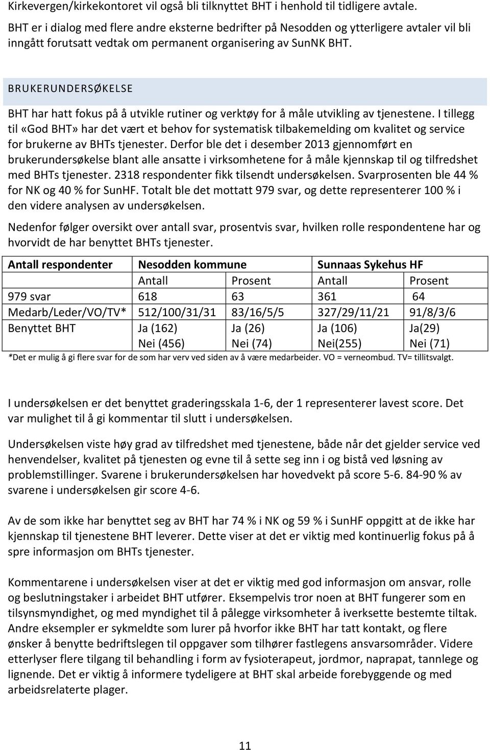 BRUKERUNDERSØKELSE BHT har hatt fokus på å utvikle rutiner og verktøy for å måle utvikling av tjenestene.