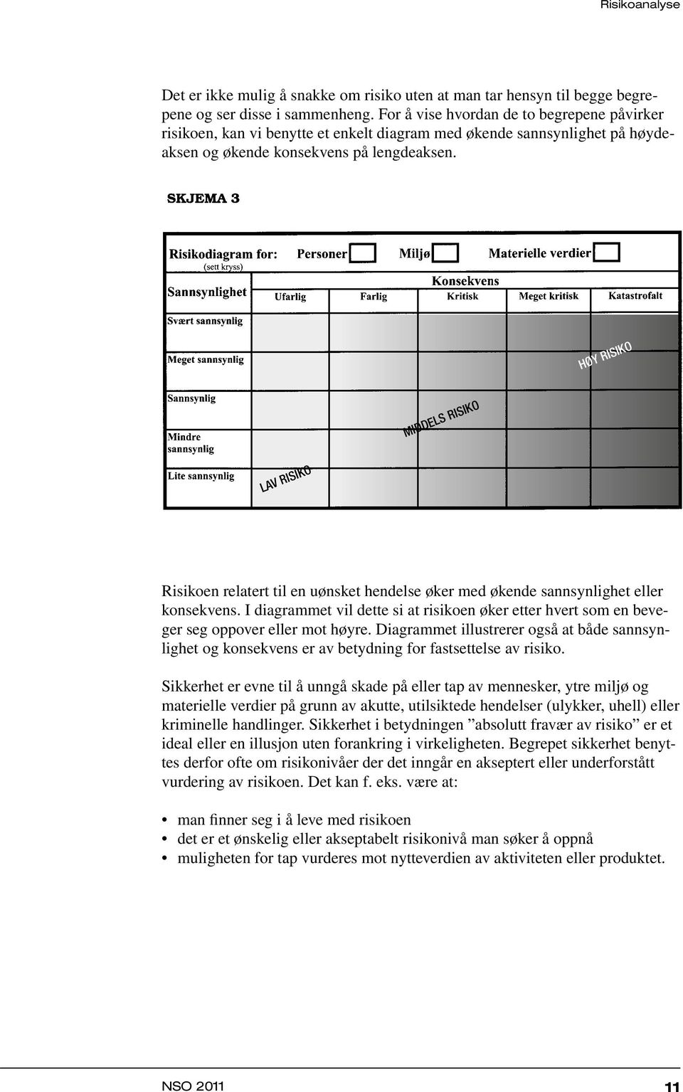 LAV RISIKO MIDDELS RISIKO HØY RISIKO Risikoen relatert til en uønsket hendelse øker med økende sannsynlighet eller konsekvens.