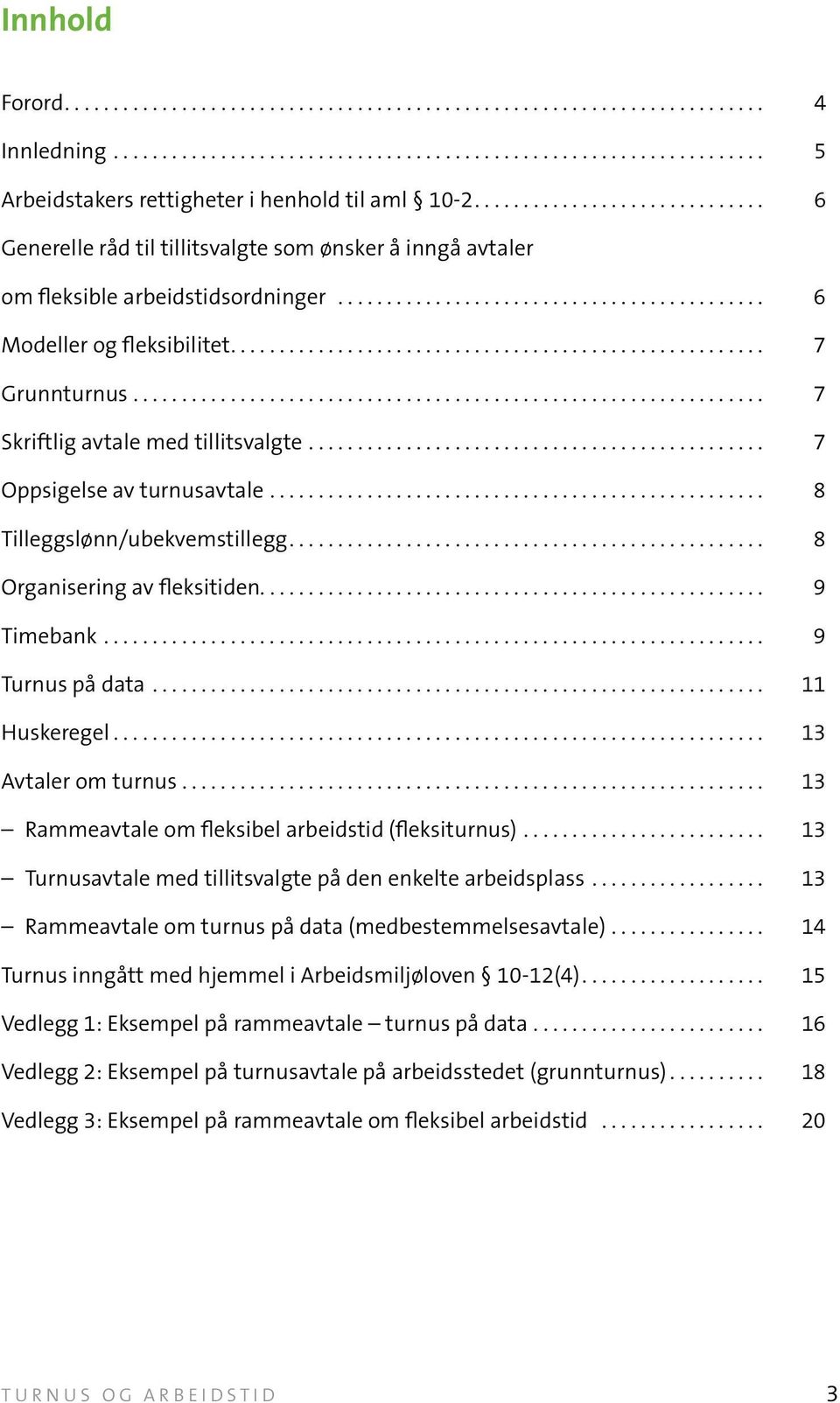 .. 9 Turnus på data... 11 Huskeregel... 13 Avtaler om turnus............................................................ 13 Rammeavtale om fleksibel arbeidstid (fleksiturnus).