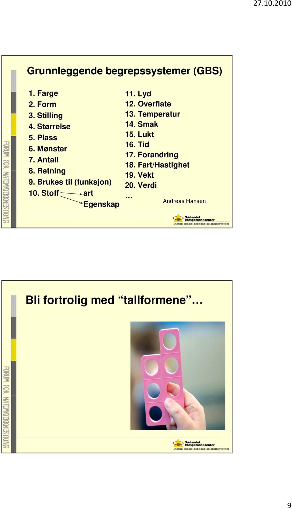 Stoff art Egenskap 11. Lyd 12. Overflate 13. Temperatur 14. Smak 15. Lukt 16.