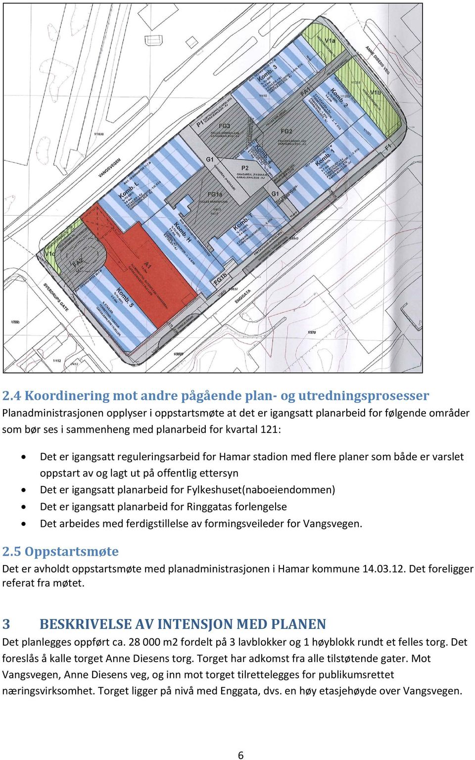 Fylkeshuset(naboeiendommen) Det er igangsatt planarbeid for Ringgatas forlengelse Det arbeides med ferdigstillelse av formingsveileder for Vangsvegen. 2.