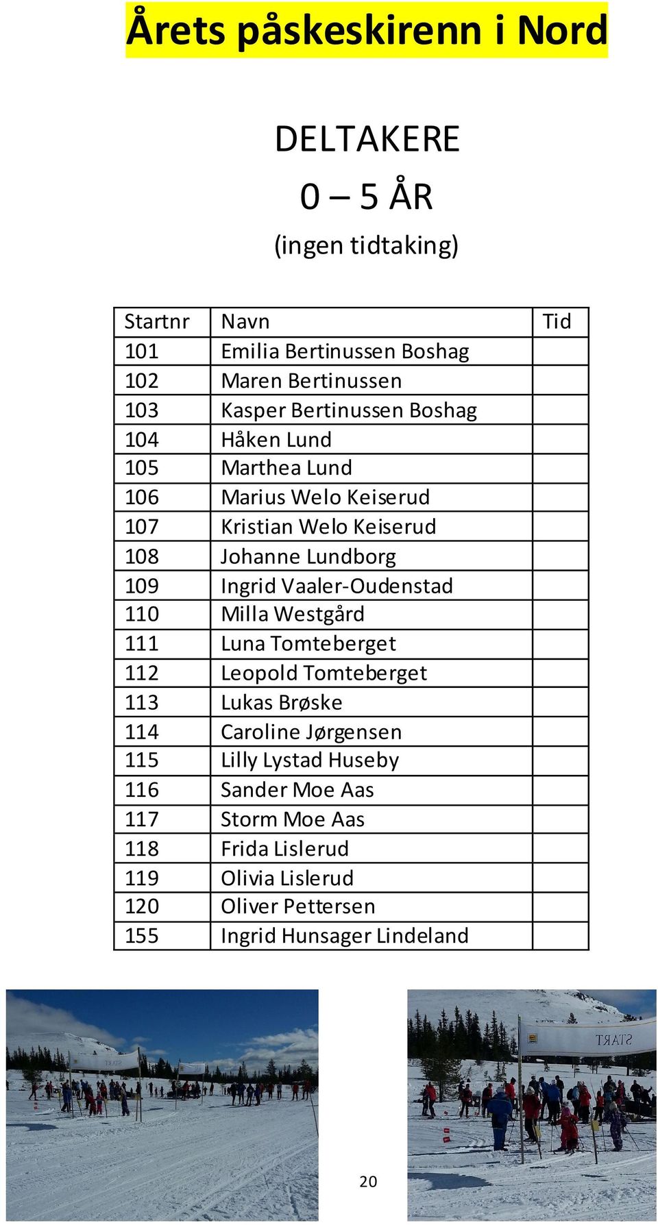 Vaaler-Oudenstad 110 Milla Westgård 111 Luna Tomteberget 112 Leopold Tomteberget 113 Lukas Brøske 114 Caroline Jørgensen 115 Lilly Lystad