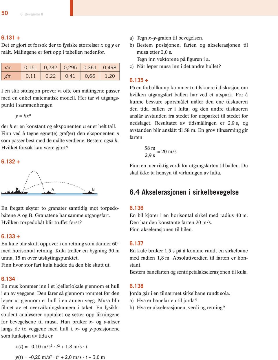 Her tar vi utgangspunkt i sammenhengen y = kx n der k er en konstant og eksponenten n er et helt tall. Finn ved å tegne egnet(e) graf(er) den eksponenten n som passer best med de målte verdiene.