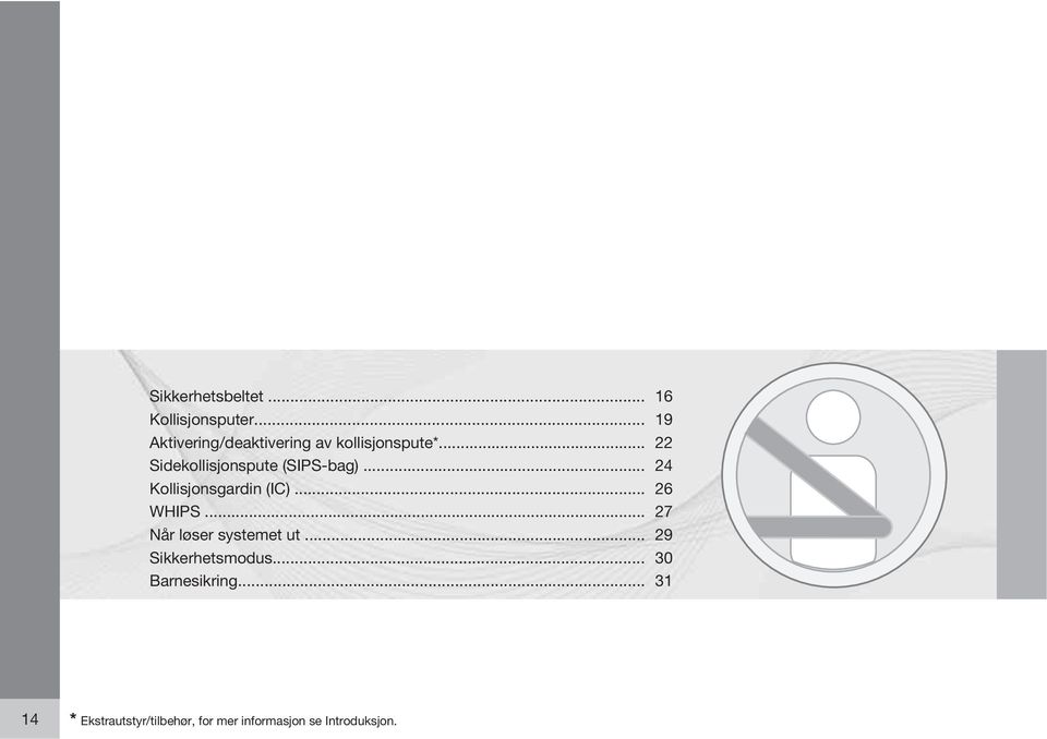 .. 22 Sidekollisjonspute (SIPS-bag)... 24 Kollisjonsgardin (IC)... 26 WHIPS.