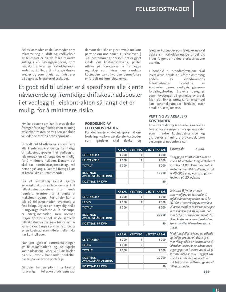 Hvilke poster som kan kreves dekket fremgår først og fremst av en tolkning av leiekontrakten, samt at en kan finne veiledende støtte i bransjepraksis.