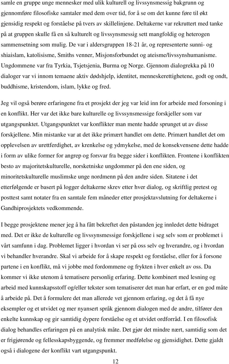 De var i aldersgruppen 18-21 år, og representerte sunni- og shiaislam, katolisisme, Smiths venner, Misjonsforbundet og ateisme/livssynshumanisme.