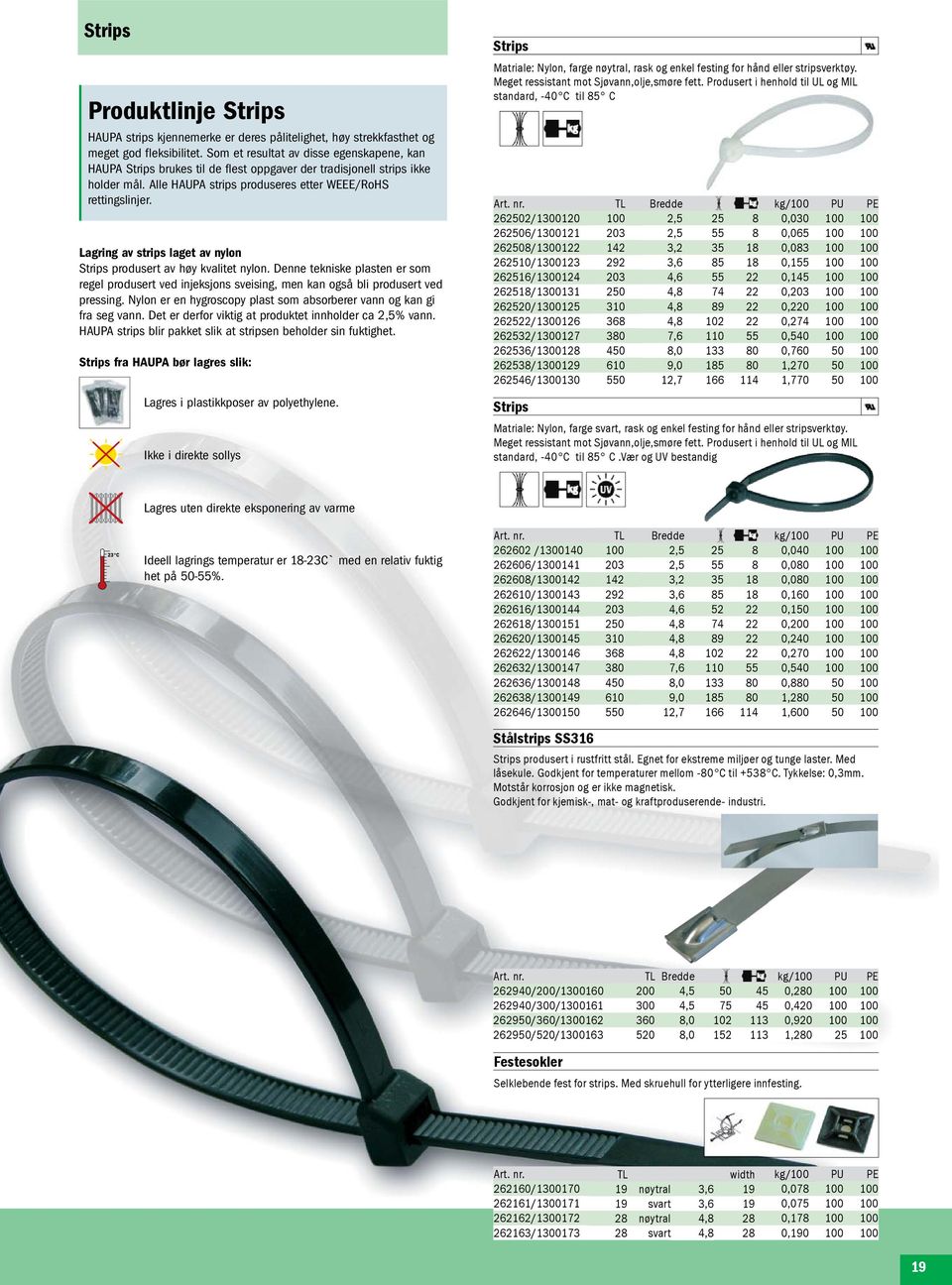 Lagring av strips laget av nylon Strips produsert av høy kvalitet nylon. Denne tekniske plasten er som regel produsert ved injeksjons sveising, men kan også bli produsert ved pressing.