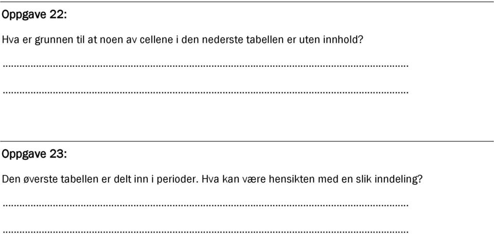 Oppgave 23: en øverste tabellen er delt inn i