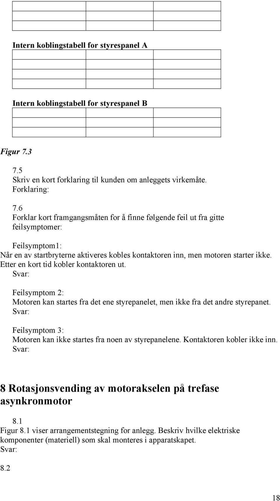 Etter en kort tid kobler kontaktoren ut. Feilsymptom 2: Motoren kan startes fra det ene styrepanelet, men ikke fra det andre styrepanet.