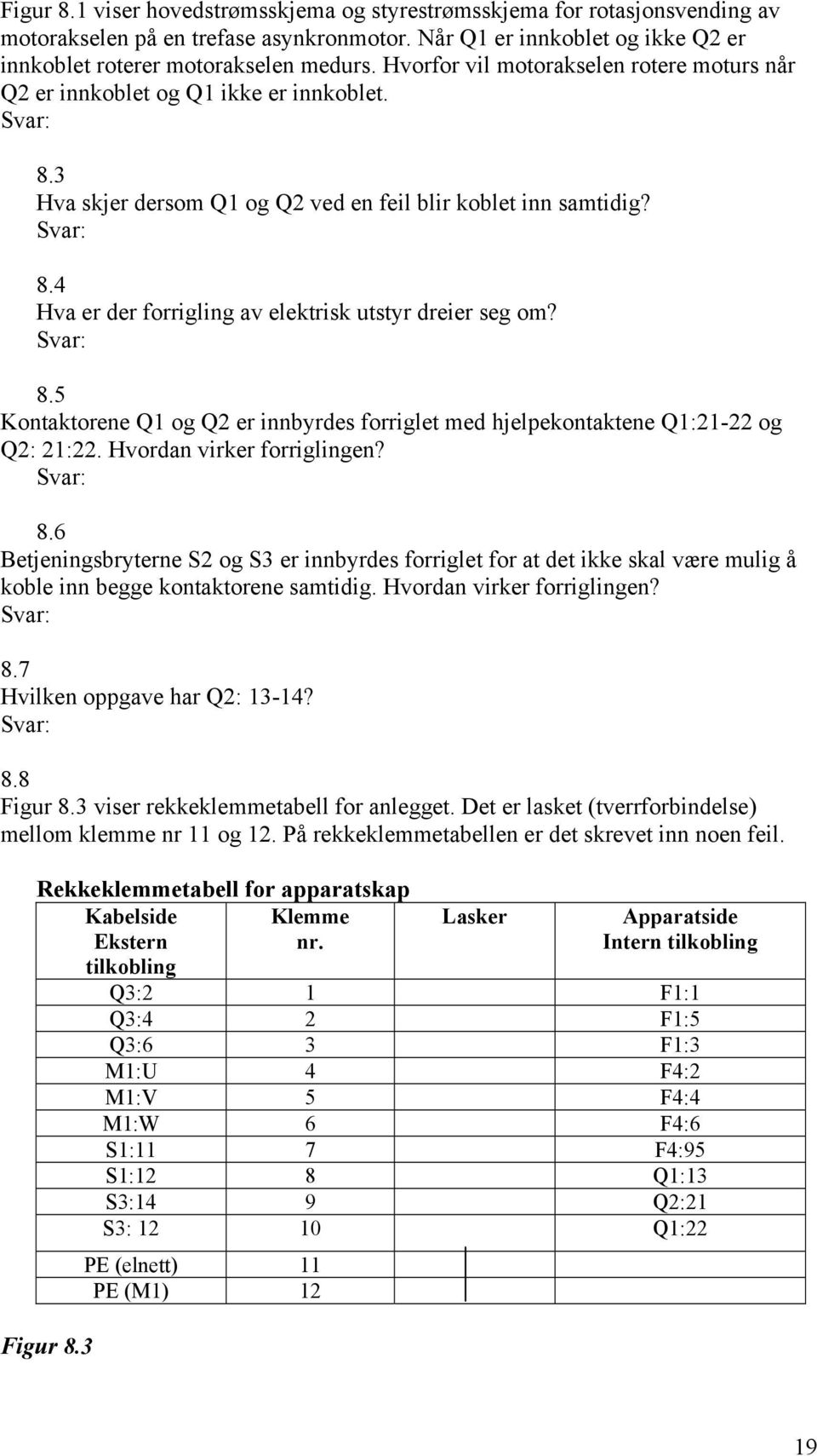 8.5 Kontaktorene Q1 og Q2 er innbyrdes forriglet med hjelpekontaktene Q1:21-22 og Q2: 21:22. Hvordan virker forriglingen? 8.