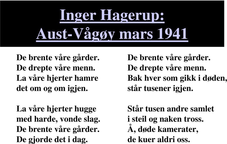 De brente våre gårder. De gjorde det i dag. De brente våre gårder. De drepte våre menn.