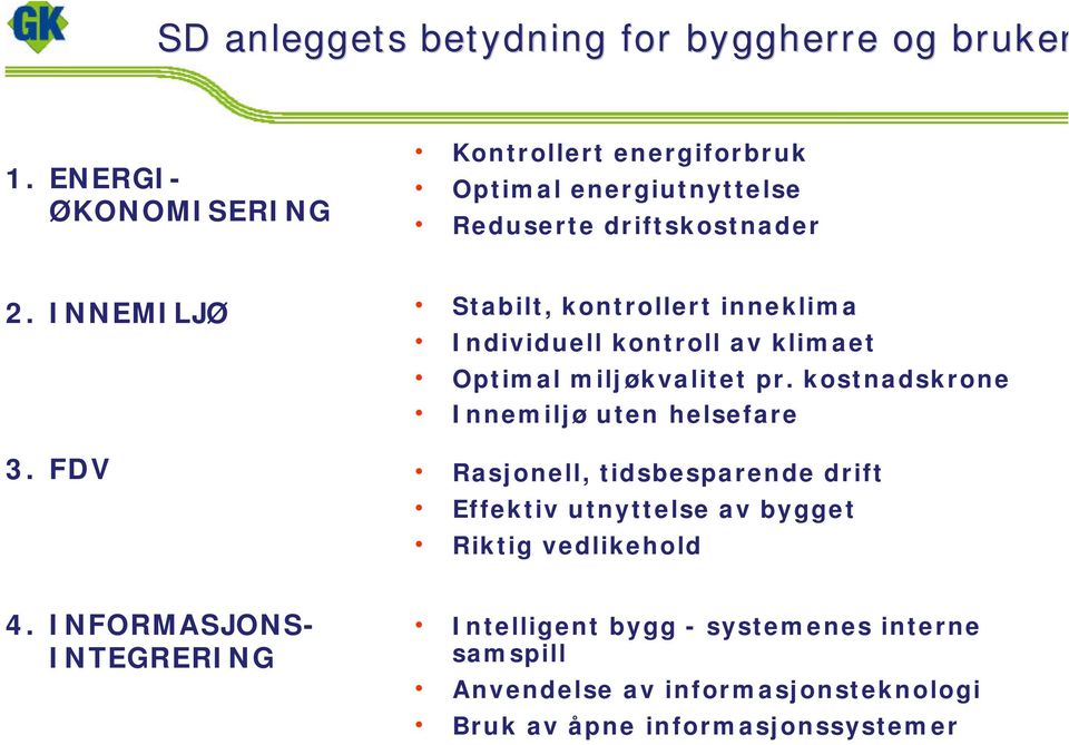 FDV h h h h h h h Stabilt, kontrollert inneklima Individuell kontroll av klimaet Optimal miljøkvalitet pr.