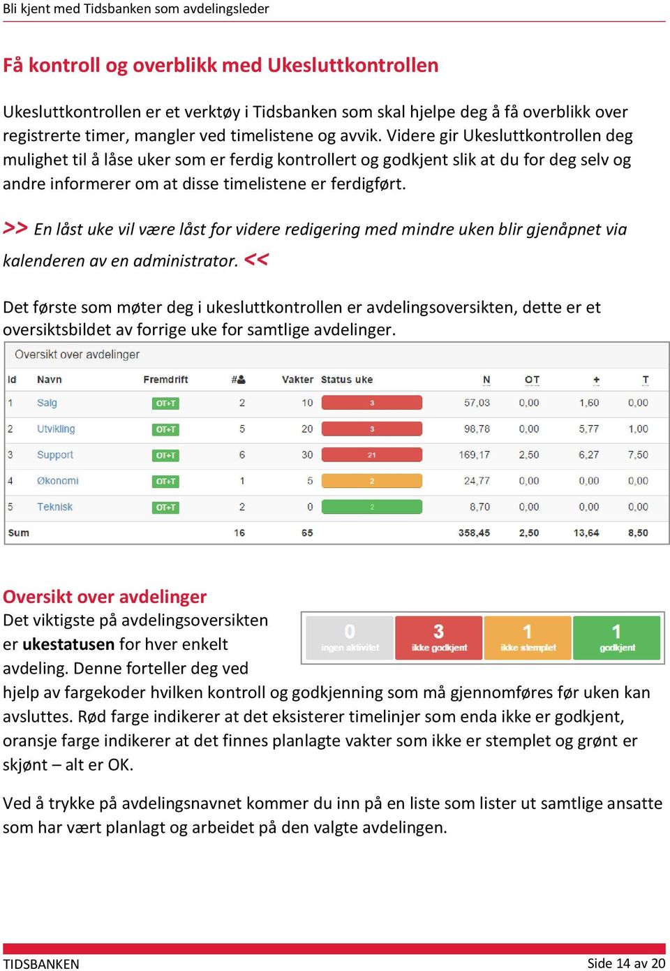 >> En låst uke vil være låst for videre redigering med mindre uken blir gjenåpnet via kalenderen av en administrator.