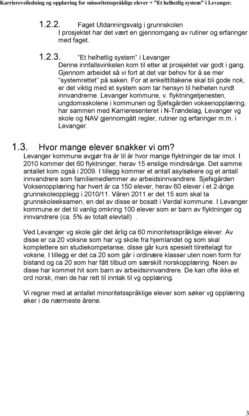 For at enkelttiltakene skal bli gode nok, er det viktig med et system som tar hensyn til helheten rundt innvandrerne. Levanger kommune, v.