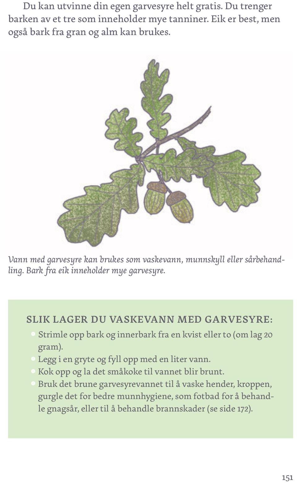 SLIK LAGER DU VASKEVANN MED GARVESYRE: Strimle opp bark og innerbark fra en kvist eller to (om lag 20 gram). Legg i en gryte og fyll opp med en liter vann.