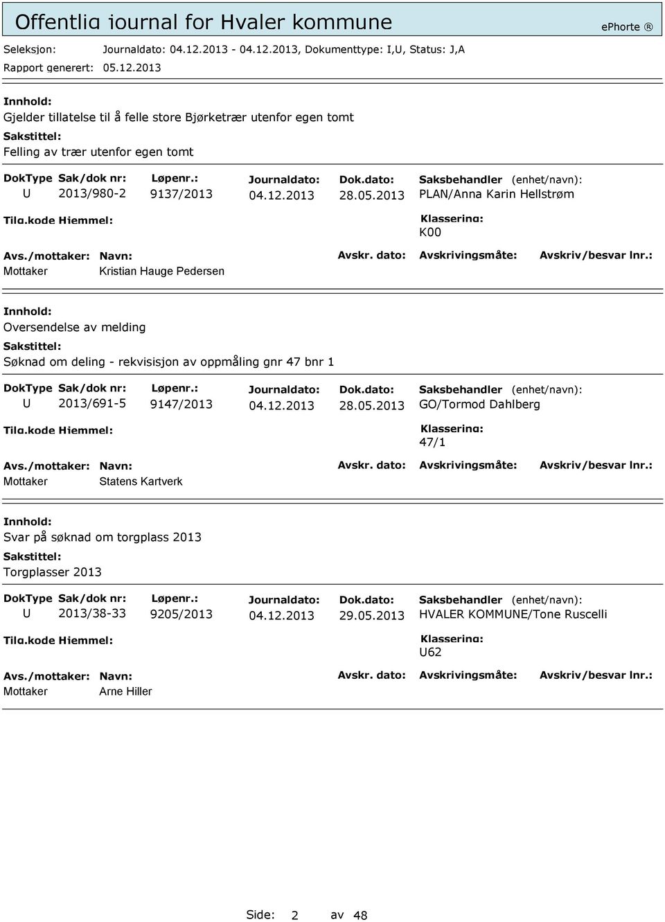 2013 PLAN/Anna Karin Hellstrøm K00 Kristian Hauge Pedersen Oversendelse av melding Søknad om deling - rekvisisjon av oppmåling