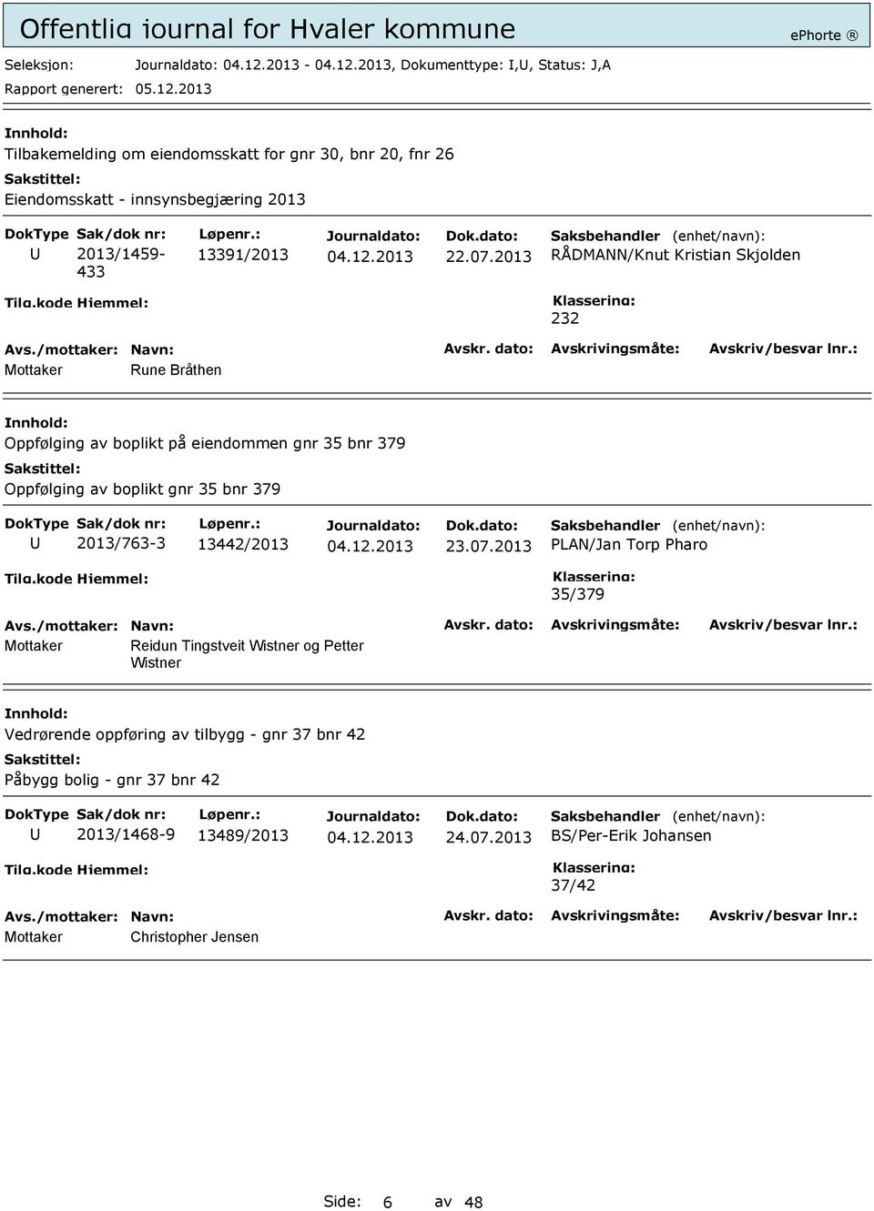 2013 RÅDMANN/Knut Kristian Skjolden 232 Rune Bråthen Oppfølging av boplikt på eiendommen gnr 35 bnr 379 Oppfølging av boplikt gnr 35 bnr 379