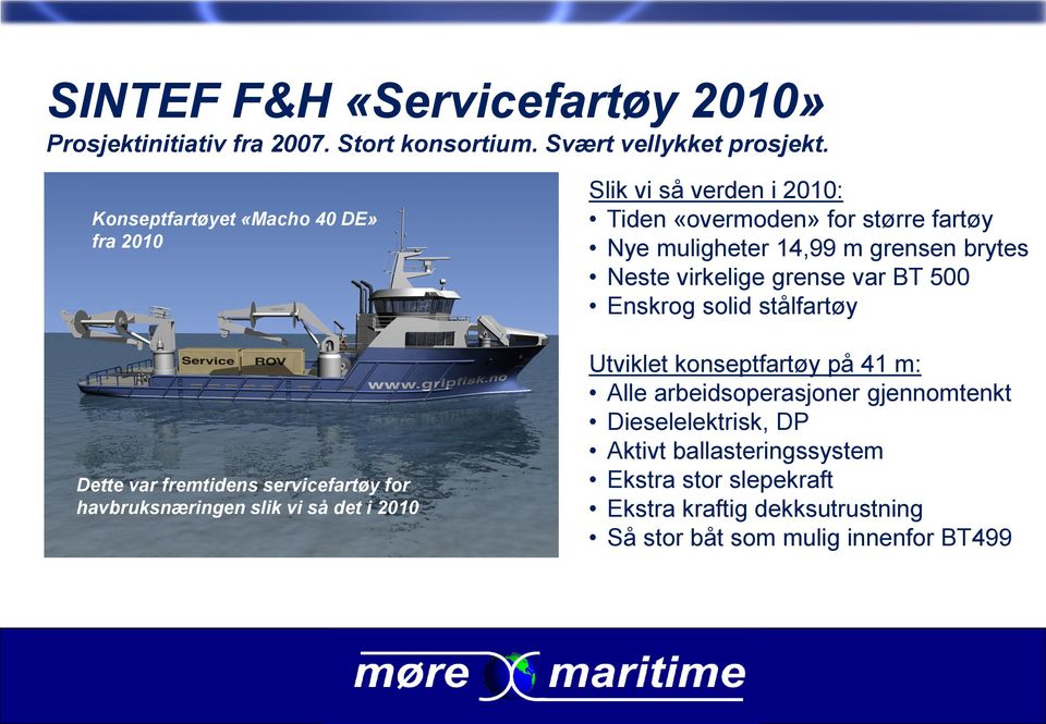 virkelige grense var BT 500 Enskrog solid stålfartøy Dette var fremtidens servicefartøy for havbruksnæringen slik vi så det i 2010 Utviklet