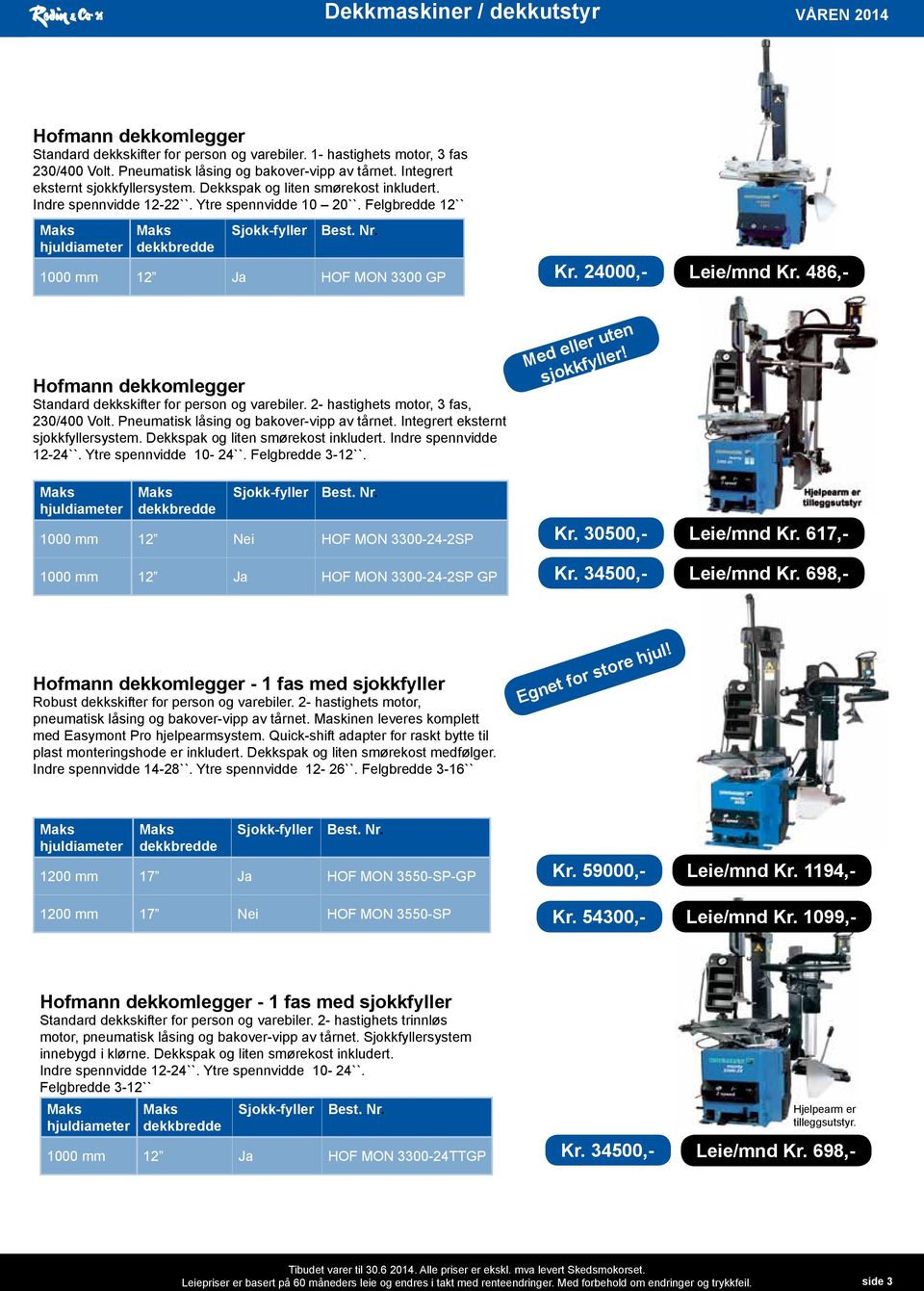 Felgbredde 12`` Maks hjuldiameter Maks dekkbredde Sjokk-fyller 1000 mm 12 Ja HOF MON 3300 GP Kr. 24000,- Leie/mnd Kr. 486,- Hofmann dekkomlegger Standard dekkskifter for person og varebiler.